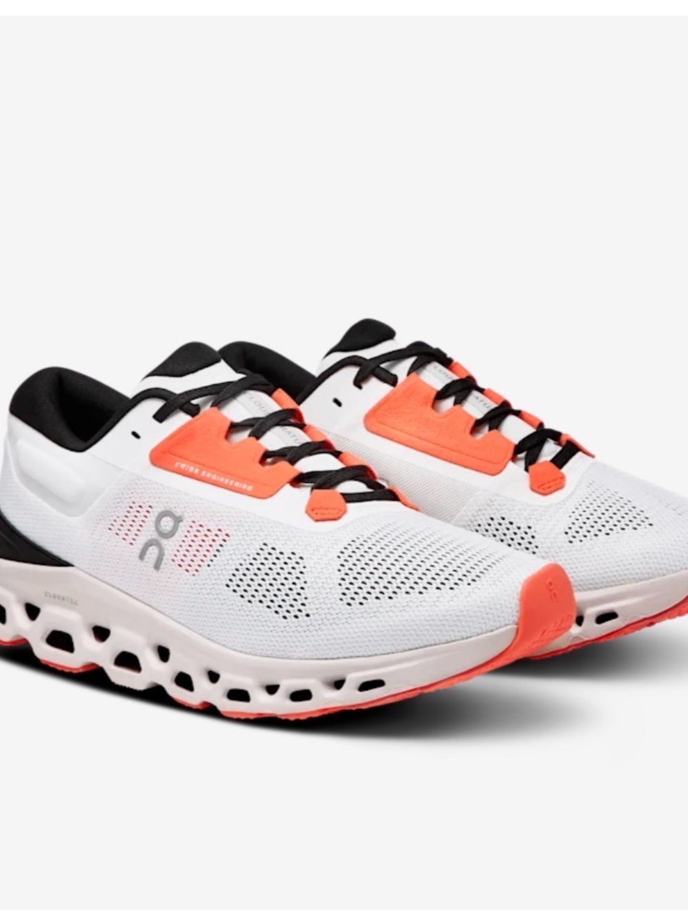On Running White and Coral Performance Running Shoes